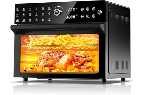 32QT Extra Large Air Fryer, Toaster Oven Air Fryer Combo, 360°Hot Air Circulation for Healthier Food, 1800W Preset Dual Cook,