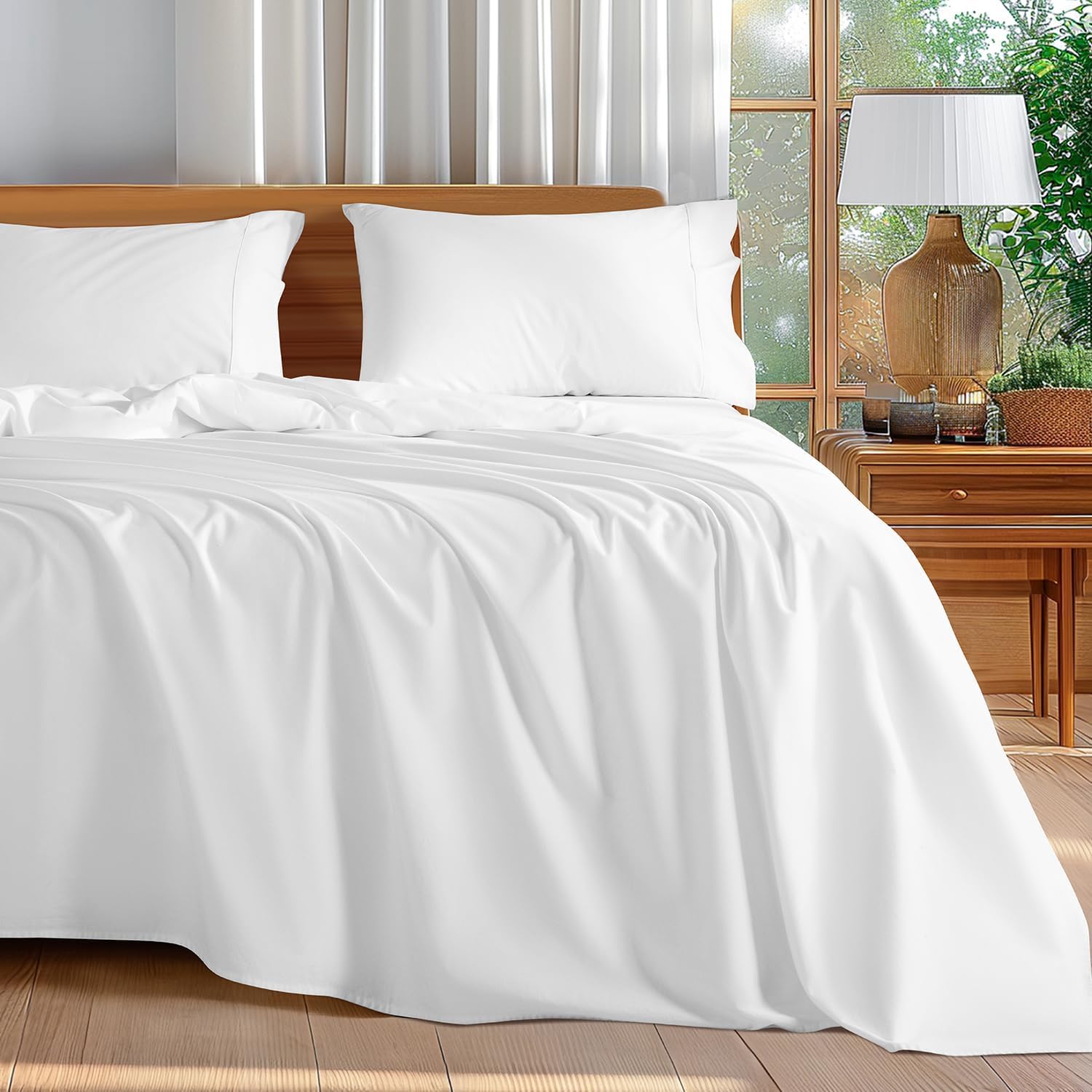 Photo 1 of Shilucheng 100% Cotton King Size Sheets Set - 600 Thread Count?Luxury Egyptian Cotton Bed Sheets?5-Star Hotel Quality Sheets, Breathable & Cooling, 16 Inch Deep Pocket - 4 Piece (White, King)