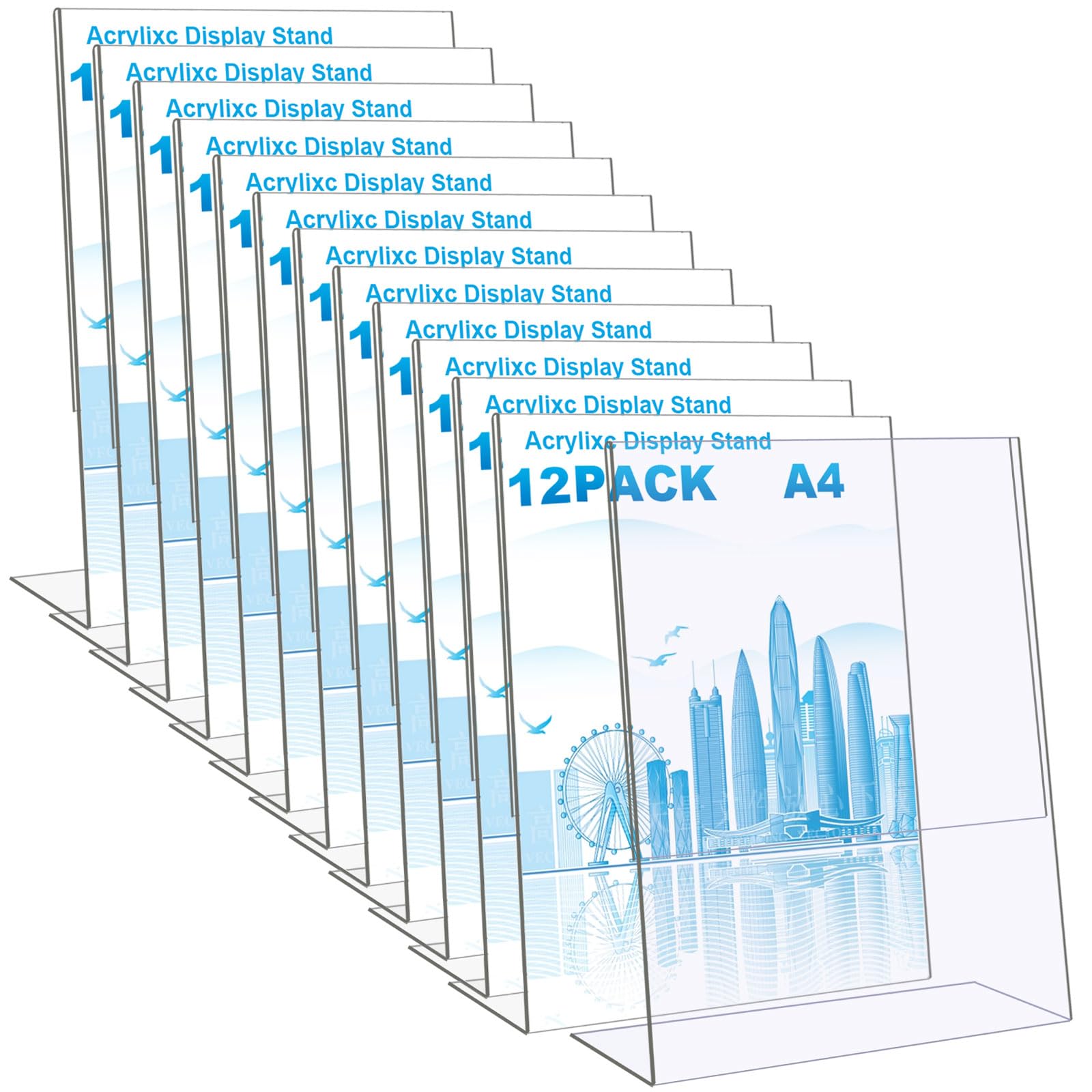 AKOLAFE 12 Pack A4 Acrylic Sign Holder A4 Plastic Display Stand Perspex Display Stands Leaflet Holder Acrylic Stand Up Display Stand Menu Holder for Tables,Restaurant, Store, Hotel and More