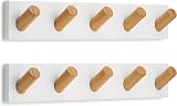LARHN White Coat Hooks Wall Mounted Rack with 5 XL Hooks 42cm 2-Pack