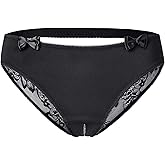 Verano Women's Crotchless Underwear Lace band Briefs Panties Silky Bikini