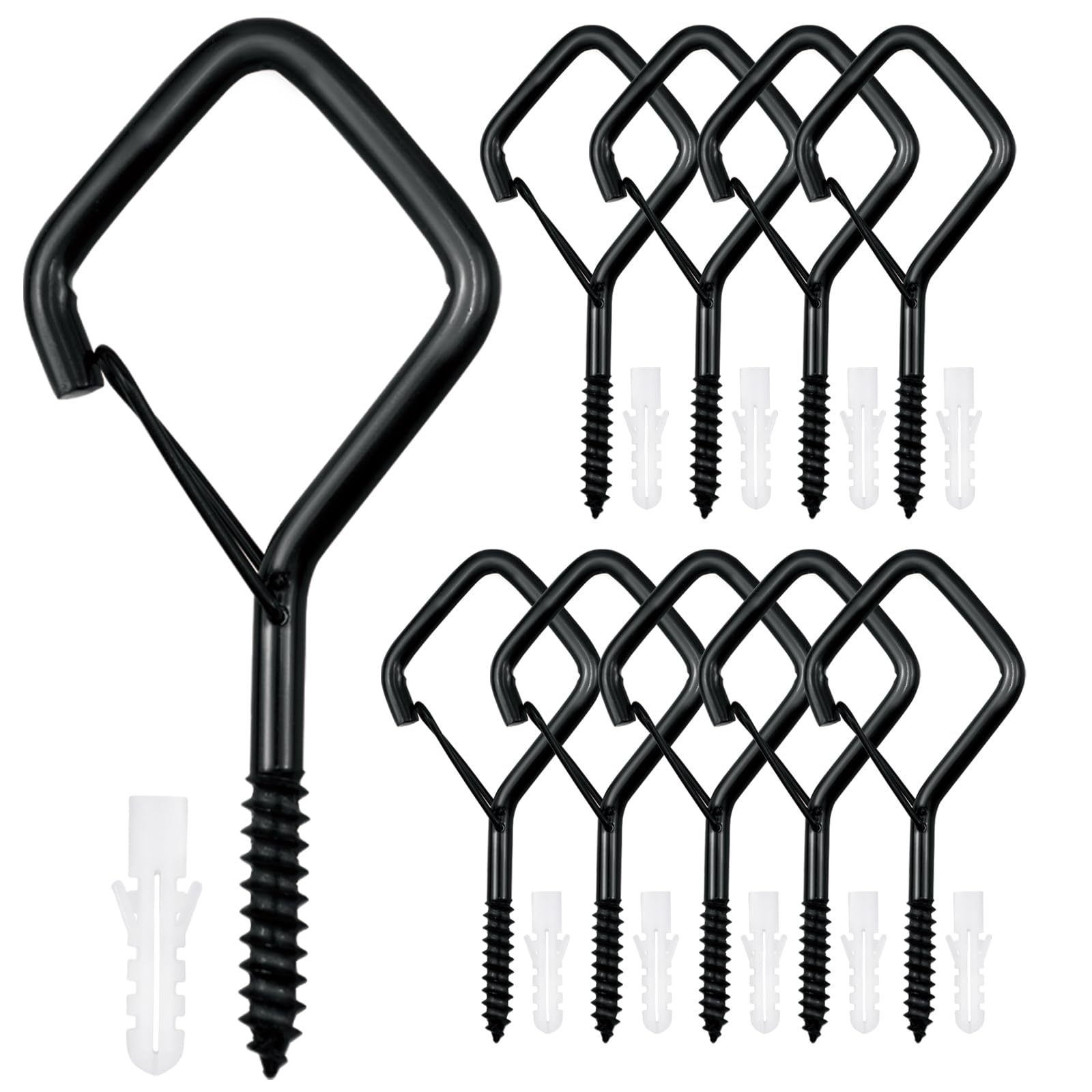 Photo 1 of 10 PCS Black Eye Screw Hooks, 4 Inch Ceiling Hooks for Hanging Heavy Duty Items with Safety Buckle – Metal Eye Bolt Hooks for Hanging Plants, Wind Chimes, Bird Feeders, String Lights, and More