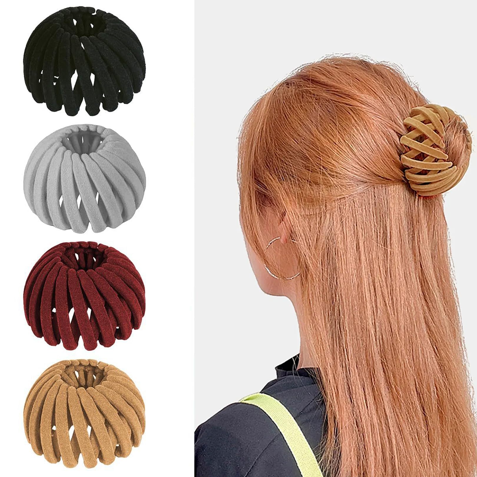 Yingjie 4 Pieces Bird Nest Hair Clips, Expandable Hair Bun, Multiple Colors, Perfect for Thin & Thick Hair, Comfortable & Durable, Easy to Use, Adults, Female, 1 Count (Pack of 4), Unisex