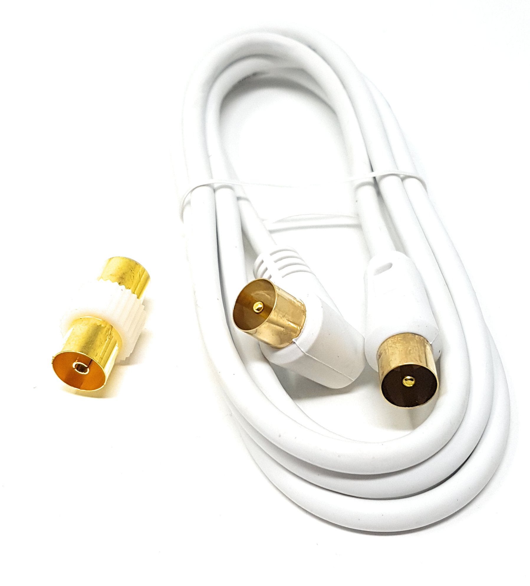 Maincore 2m Right Angle TV/AV Aerial Antenna Coaxial Cable Lead with Coupler – Male to Male RF Extension Cable for TV, HDTV, Freeview, Satellite, DVB-T, and AV Devices (2m)