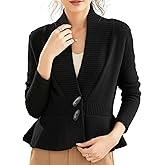Amiuler Women's Chunky Knit Cardigan Sweater Fit and Flare Button Up Peplum Hem Long Sleeve Casual Knit Jacket Coat