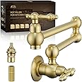 Vanbus Kitchen Pot Filler Faucet, Dual Valve Wall Mount Pot Filler Faucet, Potfiller, Two Handles Strechable Double Joint Swing Arms (Vintage, Brushed Gold)