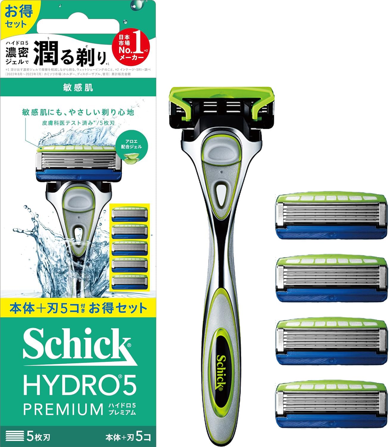 Schick(シック) ハイドロ5プレミアム 敏感肌 コンボパック(ホルダー(刃付き)+替刃4コ) 髭剃り カミソリ商品画像