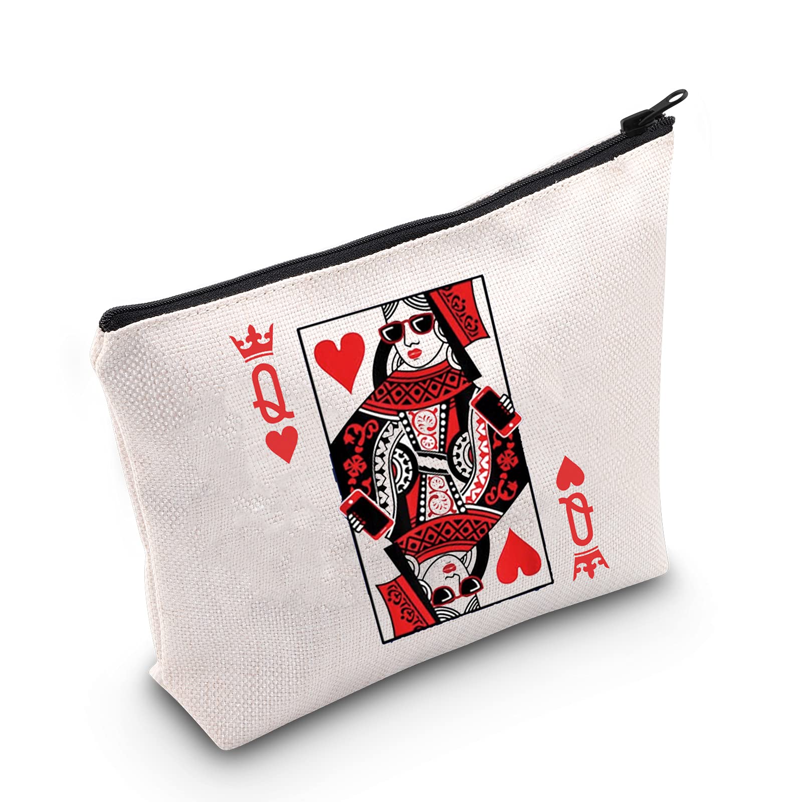 LEVLO Queen of Hearts Cosmetic Make Up Bag King and Queen Gift Blackjack Cards Poker Makeup Zipper Pouch Bag For Women Girls, Queen of Hearts Bag, Make Up Bag