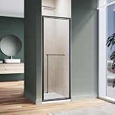 Hydrave 28&times;72in Black Shower Door 1/4in. Tempered Glass Pivot Swing Shower Door with Handle for Small Bathroom Spaces (Shower Base Not Included)