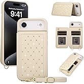 KYFSJPT Crossbody Wallet Case for iPhone 17 Air(6.6") with Detachable Strap - PU Leather Flip Folio with Card Slots & RFID Blocking, Sparkling Diamond Accents-Beige