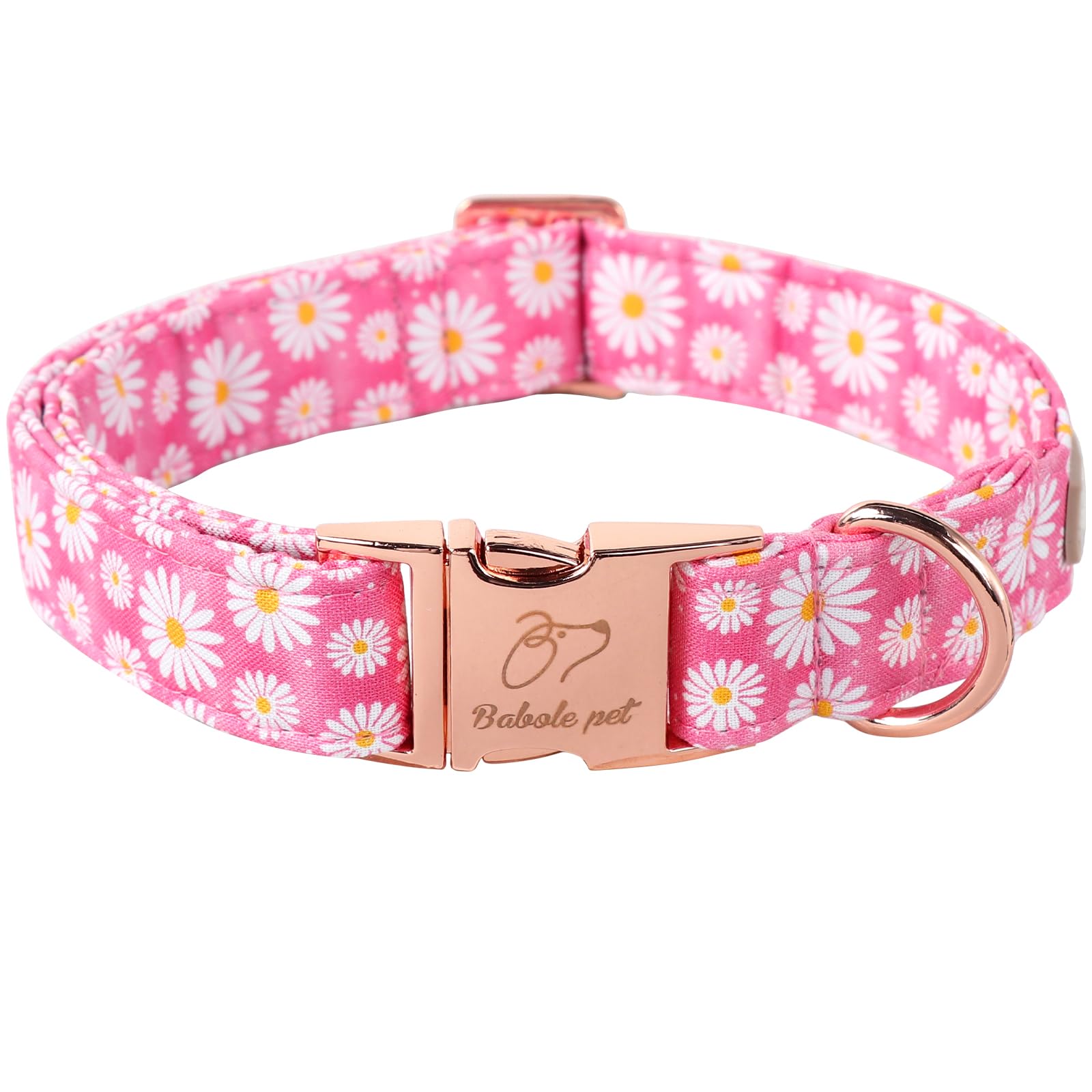 Pink Daisy Dog Collar Adjustable Metal Buckle Collar for Medium