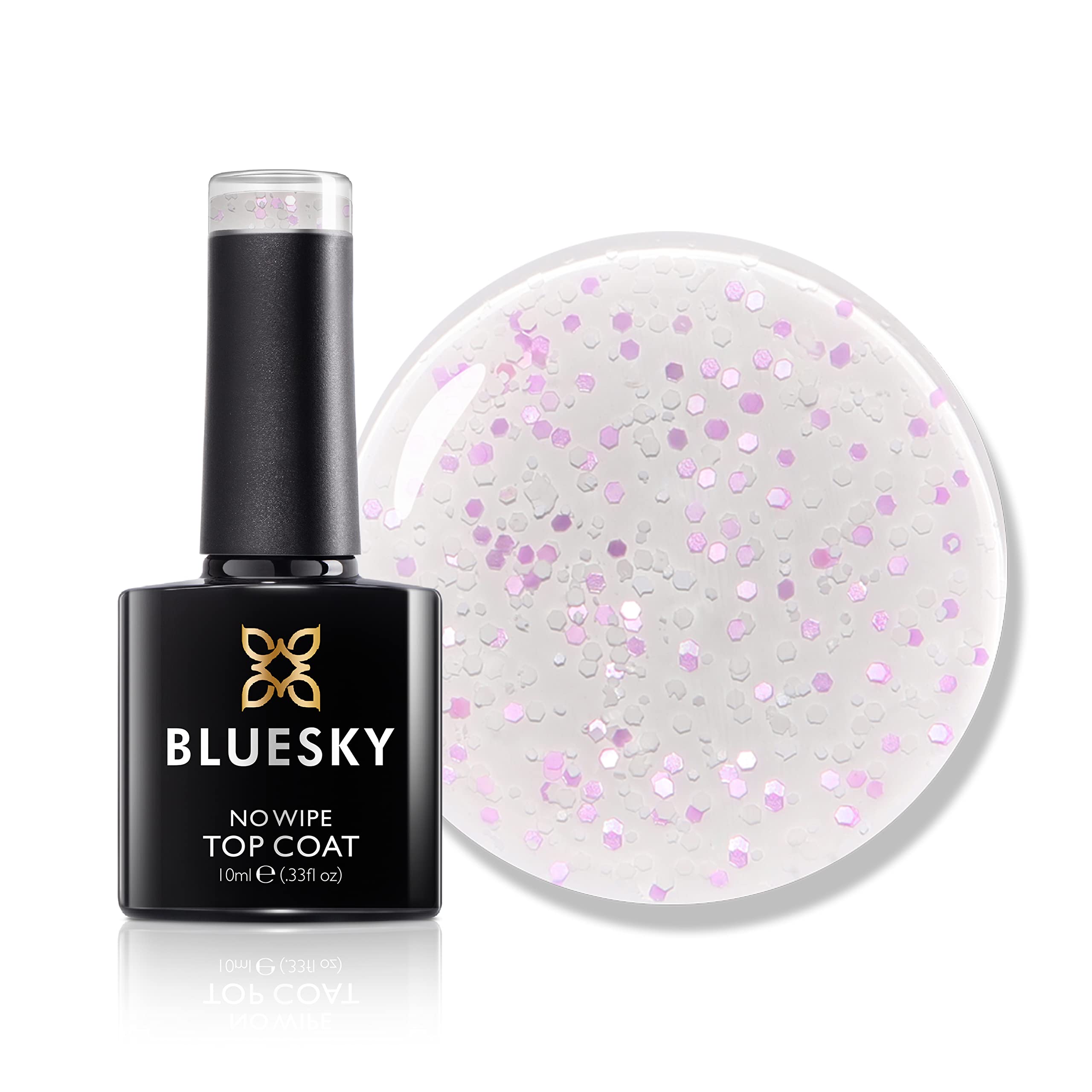 Bluesky Gel Nail Polish, Glitter No Wipe Top Coat, Birthday Sprinkles, GTC07, Pink, 10 ml (Requires Curing Under UV LED Lamp)