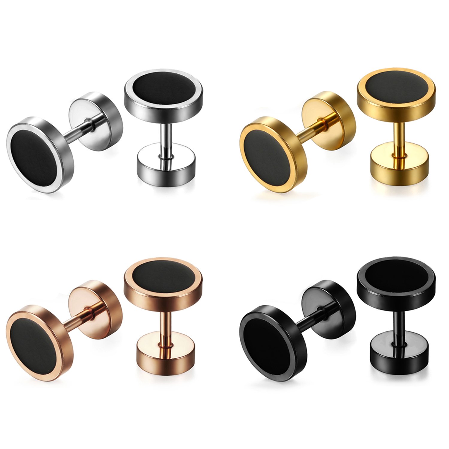 Cupimatch Cool 10mm Mens Stainless Steel Stud Earrings Women Piercing Ear Plug Tunnel Set of 4 Pairs (4 Pairs 8mm) — image 1