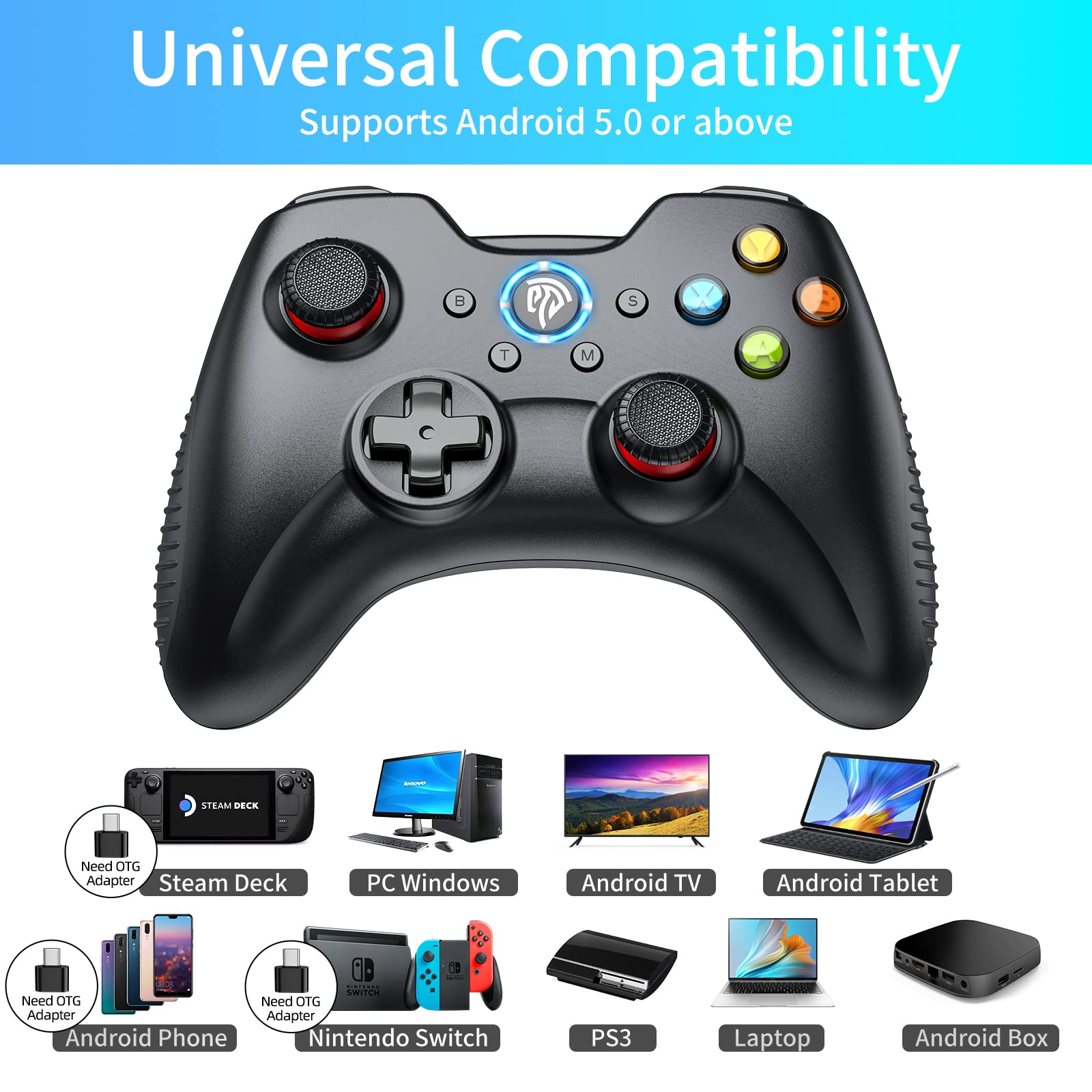 EasySMX Wireless PC Controller, Arion8236 Gaming Controller for Windows Steam/PS3/Android/Switch/Steam Deck, Dual-Vibration Computer Controller Gamepad with Turbo, 14 Hours Working Battery
