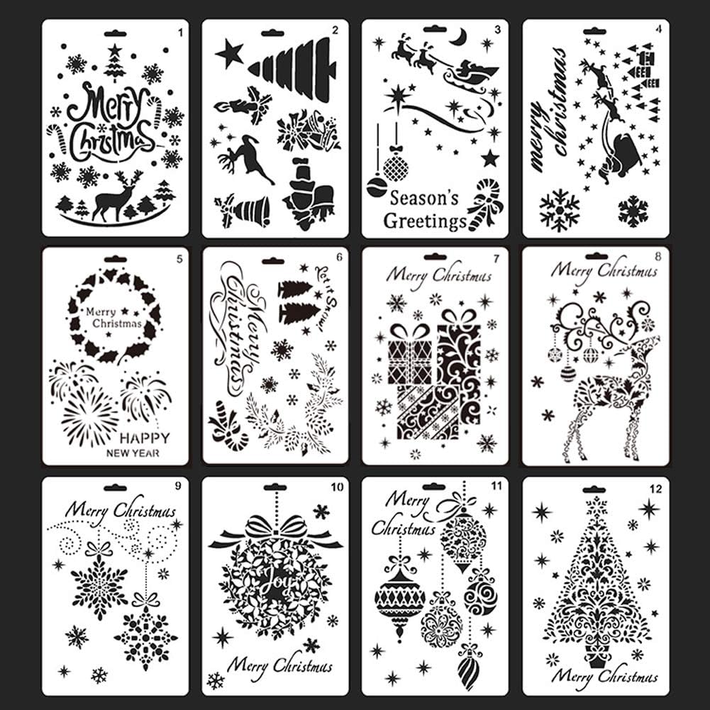 Amazon Com Christmas Stencils Templates Tutuba Reusable Plastic Craft Drawing Painting Template For Christmas Gift Card Diy Projects