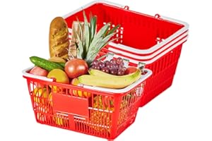 VEVOR Shopping Baskets, 4 PCS, 21L Stackable PE Plastic Grocery Baskets with Handles, Dense Mesh Structure, Holds up to 20 lb