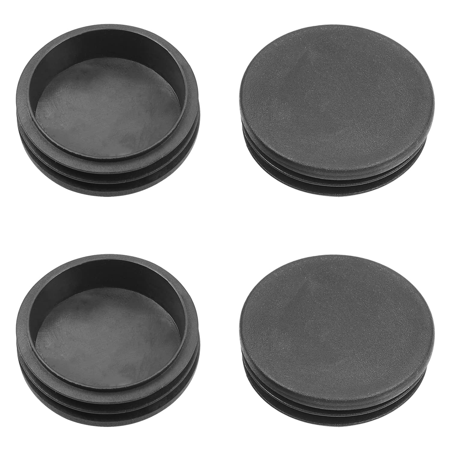 MroMax 4Pcs Round End Caps 60mm/2.36" Dia Black Plastic Tubing Plug Steel Furniture Foot Protector Pipe Tube Cover Insert for Metal Tubing, Fence, Chair Table Stool Leg