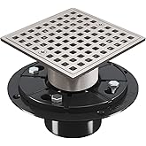 Yaseingoo 4 Inch Shower Floor Drain with Flange - Square Shower Drain with Hair Strainer - Removable Grid Strainer Cover - SU