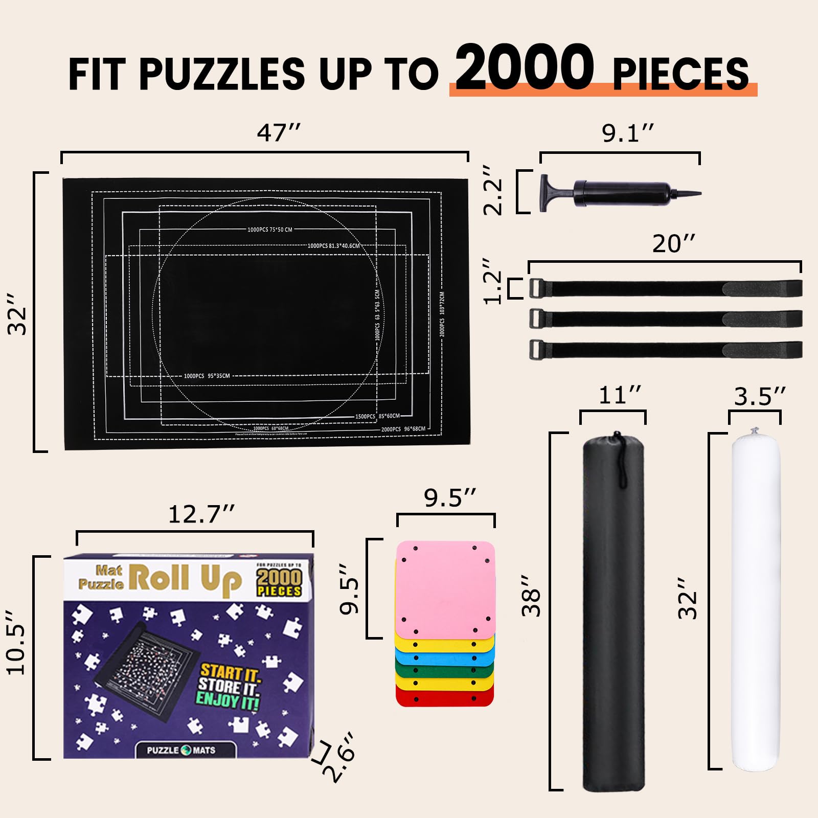 Jigsaw Puzzle Mat Roll Up - 2000 1500 1000 500 Pieces Puzzel Matte, Black Roll-Up Puzzles Mats Felt Save Trays for Sorting Table Board Clear Sheets, Frame Keeper Storage Accessories for Adults