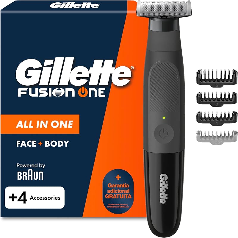 Aparador de barba Fusion One e Barbeador de Corpo, Barbeiro Tudo-Em-Um para Rosto e Corpo, Cabeça Pivotante, 4 Pentes, Resistente à Água, Sem Fios, 45 Minutos de Uso, Aparação e Raspagem
