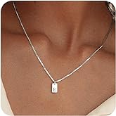 Initial Necklaces for Women Silver Plated Letter Necklace Dainty Silver Name Necklace Personalized Initial Tag Pendant Necklaces for Women Trendy Silver Jewelry