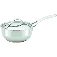 Anolon Nouvelle Stainless Steel Sauce Pan/Saucepan/Saucier with Lid, 2.5 Quart, Silver