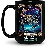 Mystical Personalized Scorpio Zodiac Mug, Gift For Birthday, Customized Astrology Ceramic Cup, Scorpion Horoscope Coffee Mug, Unique Custom Name & Date Zodiac Black Cup 11oz 15oz