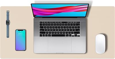 Aothia PU Leather Desk Pad 60x35cm Beige Large Keyboard Mat