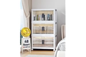 OlarHike 144QT Lockable Storage Bins with Lids - Folding Storage box with Doors and Wheels, Collapsible Plastic Bins for Closets, Stackable Organizer and Containers, Christmas Gifts, 3 Pack Cubes