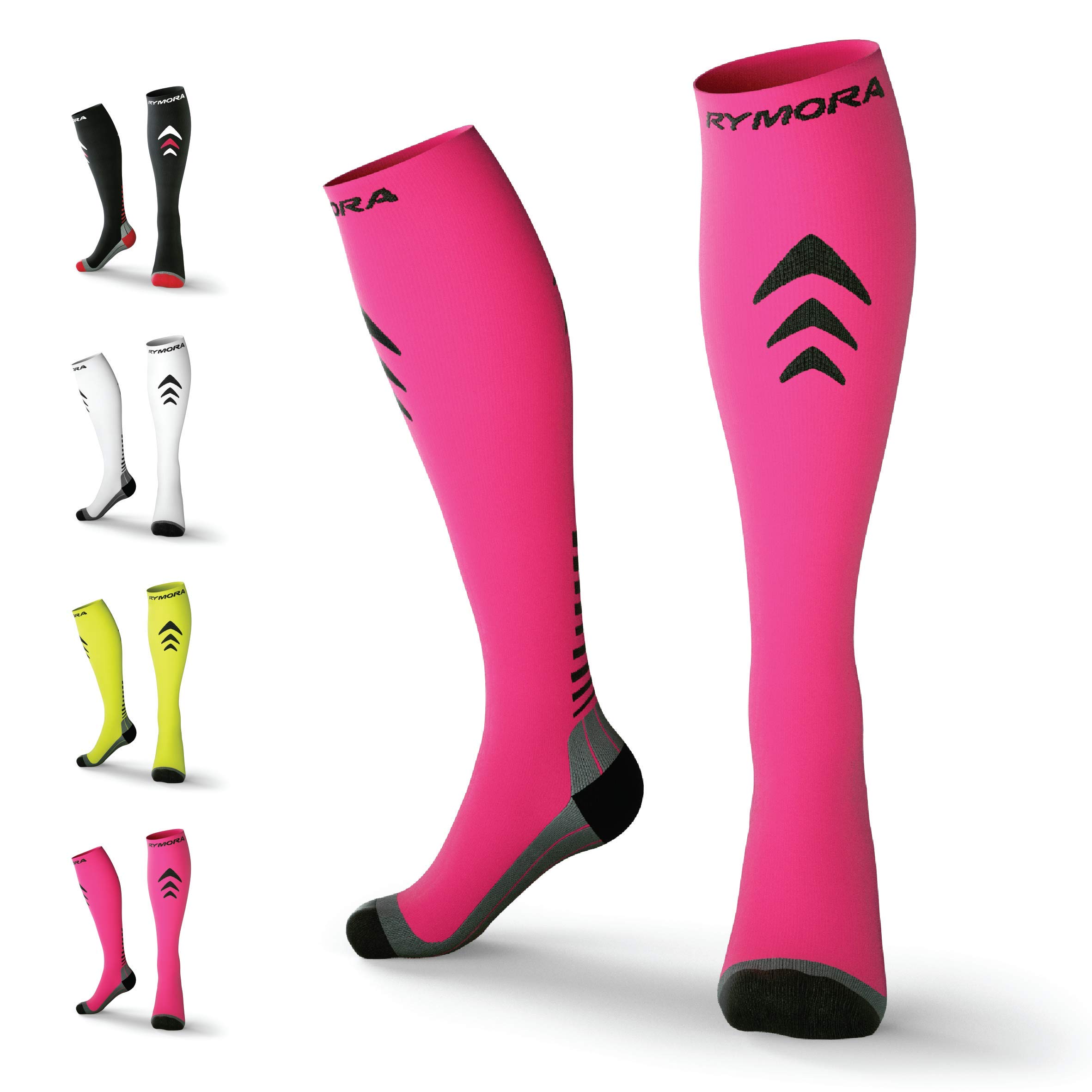 Rymora Compression Socks for Women and Men - for Running, Sports, Work & More (One Pair) (Cushioned) (Pink) (Small: UK 3-6.5 / EU 35-39) [S]