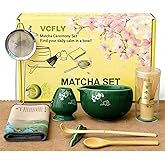 Matcha Whisk Set,8 Pcs Ceramic Matcha Set for Ceremony,Matcha Whisk kit with Bowl,Bamboo Whisk and Holder,Scoop,Sifter,Gift for Matcha Lovers Family and Friend Green