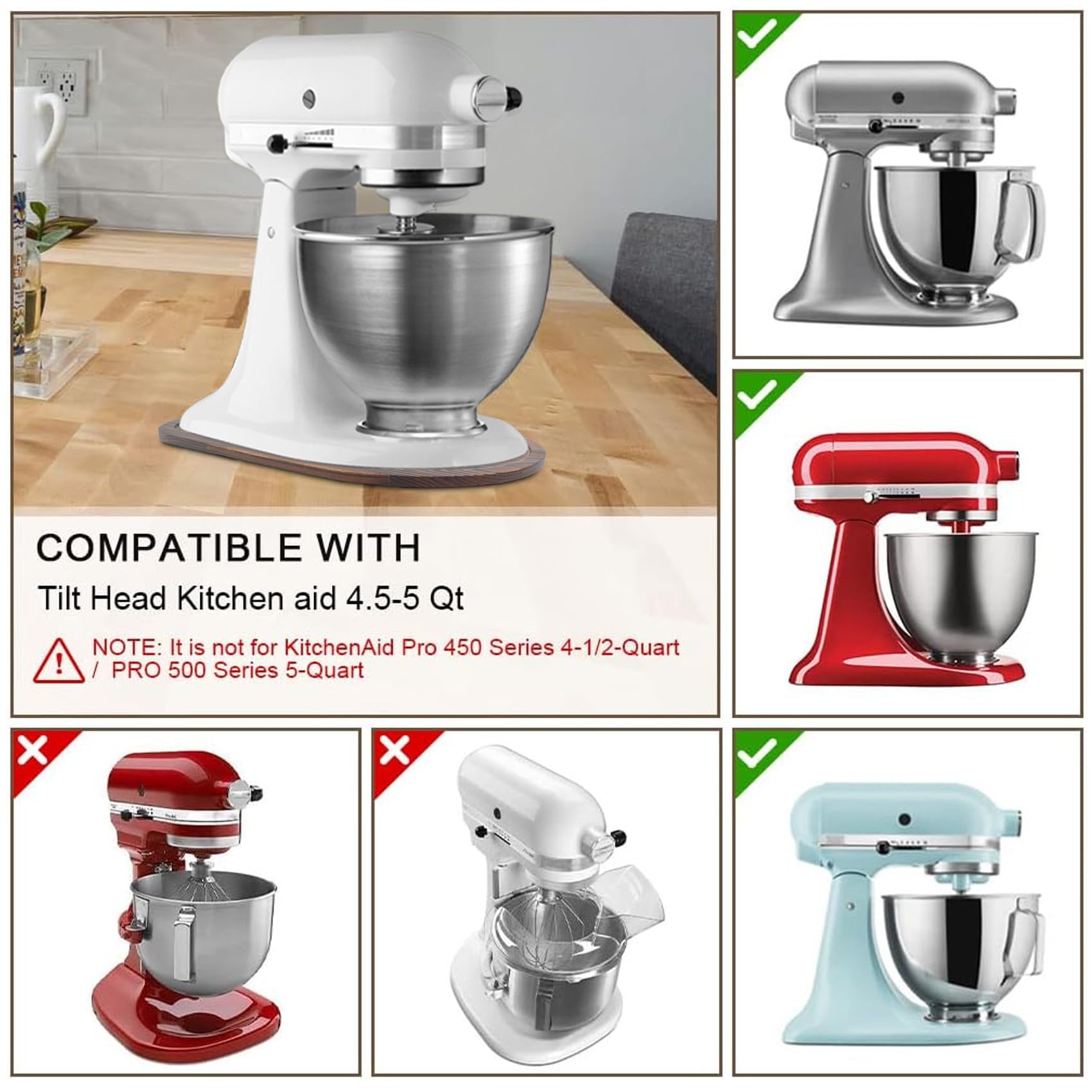 Mixer Slider Compatible with Kitchen aid 4 .5-5 Qt Stand Mixer Pine Wood - Kitchen Countertop Storage Mover Sliding Caddy for Kitchen Aid 4 .5-5 Qt Mixer (4 .5-5 Qt - Brown)