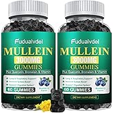 Fudualvdel 2 Packs 3000MG Organic Mullein Gummies for Lung, Mullein Leaf Extract for Lungs - Quercetin, Bromelain for Respiration，Immune and Digestive Support, 120 Count Blueberry Gummys