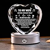 IFOLAINA Wife Gifts from Husband with LED Base Valentines Day Gifts to My Wife Crystal Heart with Love Sayings I Love You Gifts for Her Birthday Anniversary Romantic Gifts for Wife