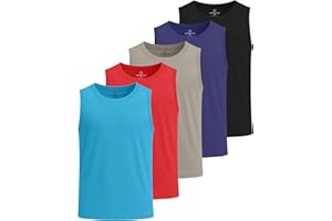 Real Essentials 5 Pack: Boys' Breeze Tech Tank Top - Sleeveless Athletic Shirt for Kids Youth Teens (Ages 6-18)