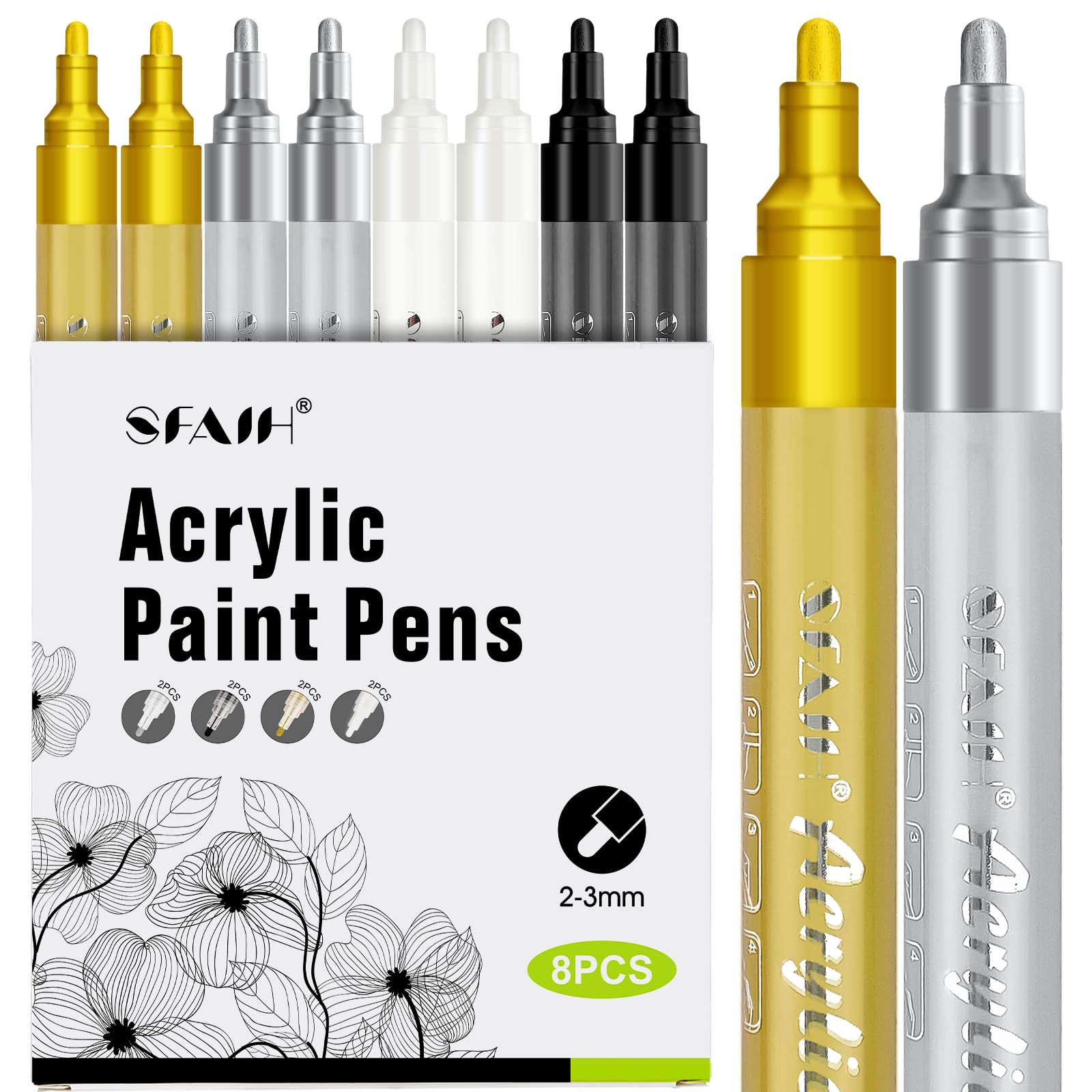 Photo 1 of SFAIH Paint Markers Pens - 4 Colors 8 Pack Ultra-High Coverage Acrylic Paint Pens for Rock, Paper, Wood, Fabric, Glass, Metal, Ceramic, Painting, DIY Art Projects, Crafts, Large Capacity Permanent Ink