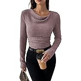 IWD Womens Cowl Neck Tops Long Sleeve Going Out Outfits Slim Fit Ruched Shirts Trendy Fall Clothes 2025