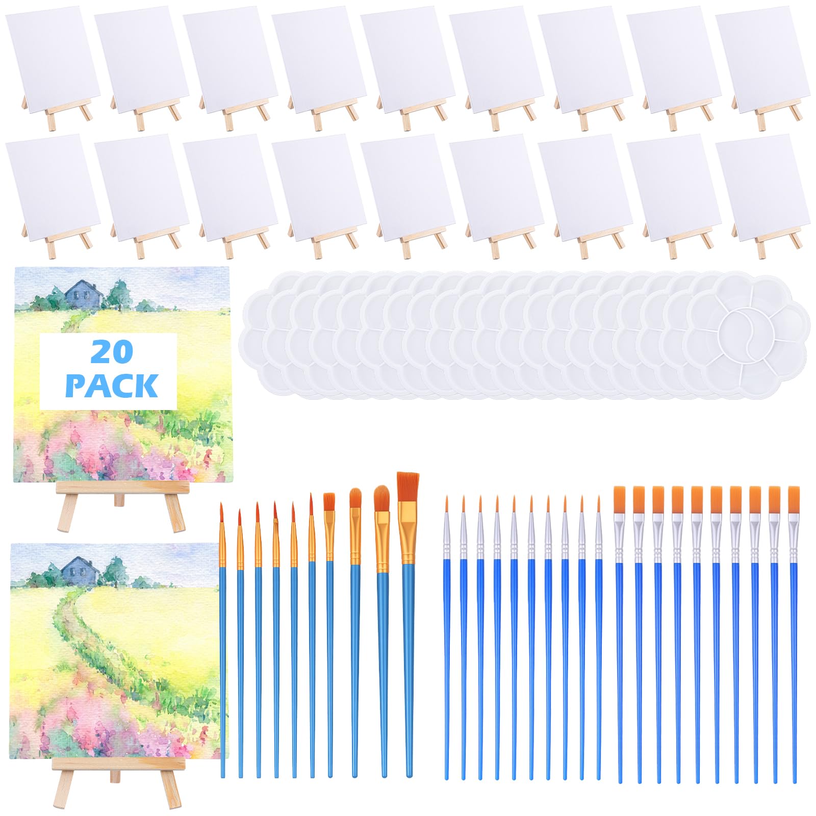 Photo 1 of 20 Pack 5.9In Canvas Boards for Drawing, Mini Painting Canvas with Easel Set, Painting Kits