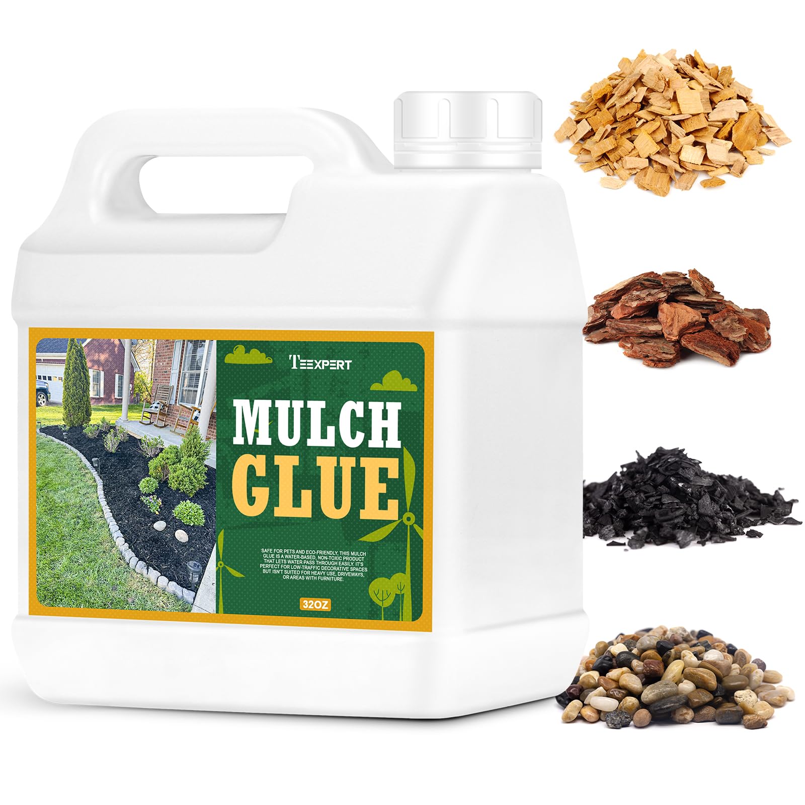 Photo 1 of Teexpert 32oz Mulch & Rock Glue for Landscaping — Strong Outdoor Gravel Binder for Mulch, Stones, Bark, Pea Gravel — Water Permeable, Safe to Use, Covers Up to 70 sq.ft