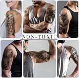 atydkug 77 Sheets Temporary Tattoos Men Women Large Snake Eagle Wolf Flowers view 5