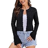 FAIRY SEASON Women's Cropped Cardigan Sweater Bell Long Sleeve Lightweight Crochet Button Down Knit Bolero Shrugs for Dresses