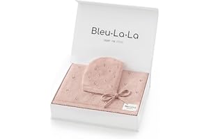 Bleu La La Organic Baby Blanket + Hat Gift Set for Girls- 100% Soft Luxury Cotton Receiving Swaddle Blanket + Bonnett Registry for Newborns & Infants (Ballet Slippers + Hat)