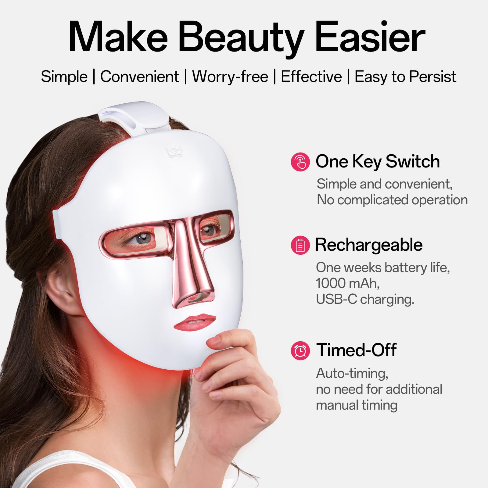 Sextupole Red Light Therapy for Face - LED Face Mask Light Therapy, 7 Colors Facial Skin Care Mask at Home, Cordless, Ergonomic Design and Rechargeable for Home