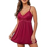Ababoon Sexy Lingerie Women Lace Modal Sleepwear Chemises V-Neck Full Slip Babydoll Nightgown