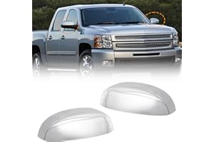 AMSPRAC Chromed Door Side Mirror Covers,Rearview Mirror Half Top Covers fit for Chevy Silverado GMC Sierra Yukon Xl 1500 2500 3500 HD Tahoe Avalanche Suburban Cadillac Escalade Truck,2007-2014