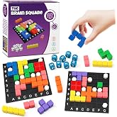 STEM Puzzle Game The Brain Square 2.0 with 10,000,000+ Solutions Pattern Matching Blocks Brain Teaser Toy Roll Dice &amp; Race Your Opponent to Fill Grid for Kids 5+ Back to School Birthday Gift(Hard)