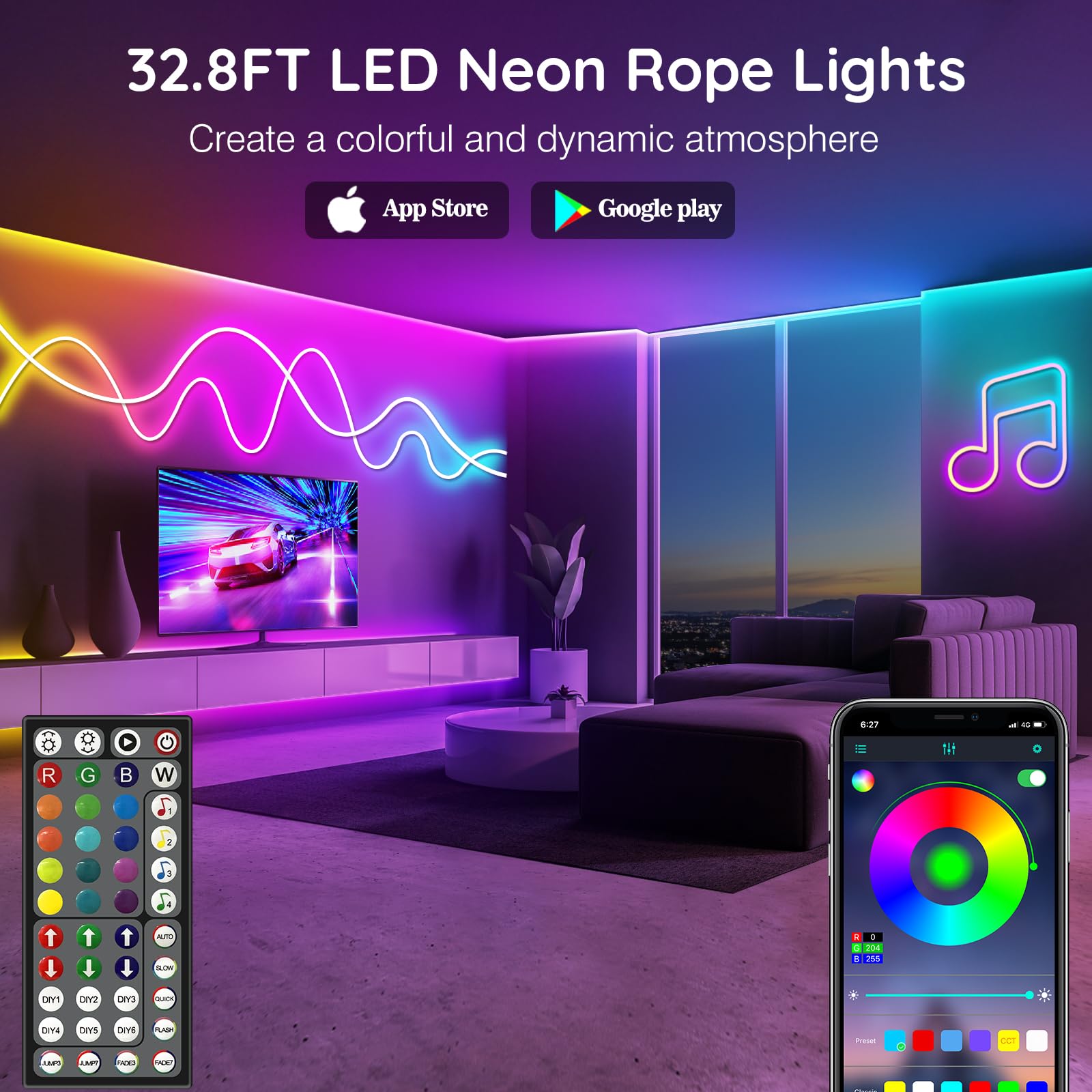 Mua LETIANPAI 32.8Ft Neon Rope Lights,Flexible Led Rope Lights Control ...