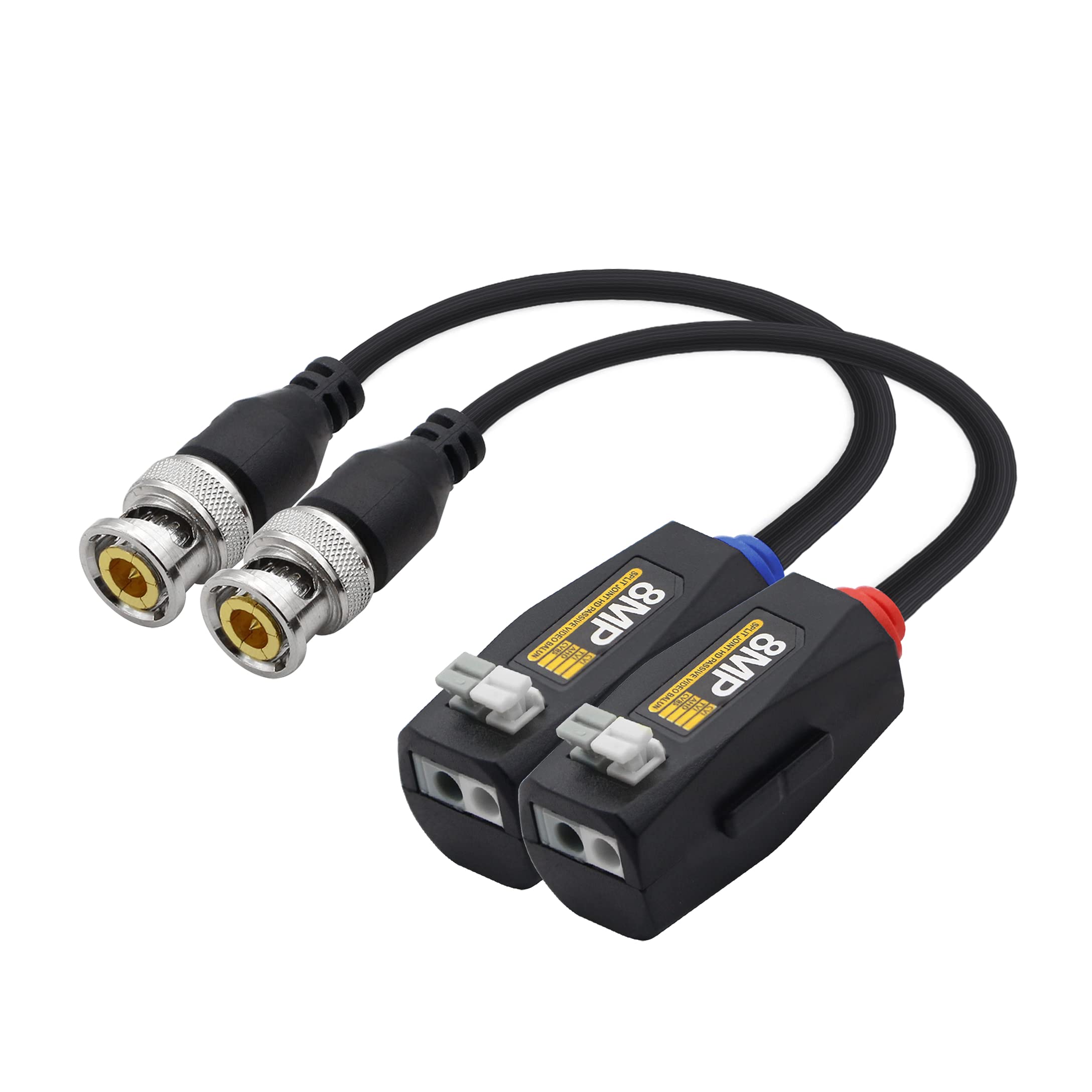 YACSEJAO Video Balun HD-CVI TVI AHD CVBS Passive Connector BNC Video Balun Transceiver Cable for 4K 1080P 960P 720P 8MP 6MP 5MP 4MP 3MP CCTV Security DVR Surveillance Camera System -1 Pair