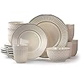 Elama Contemporary Round Embossed Stoneware Dinnerware Dish Set, 16 Piece, White