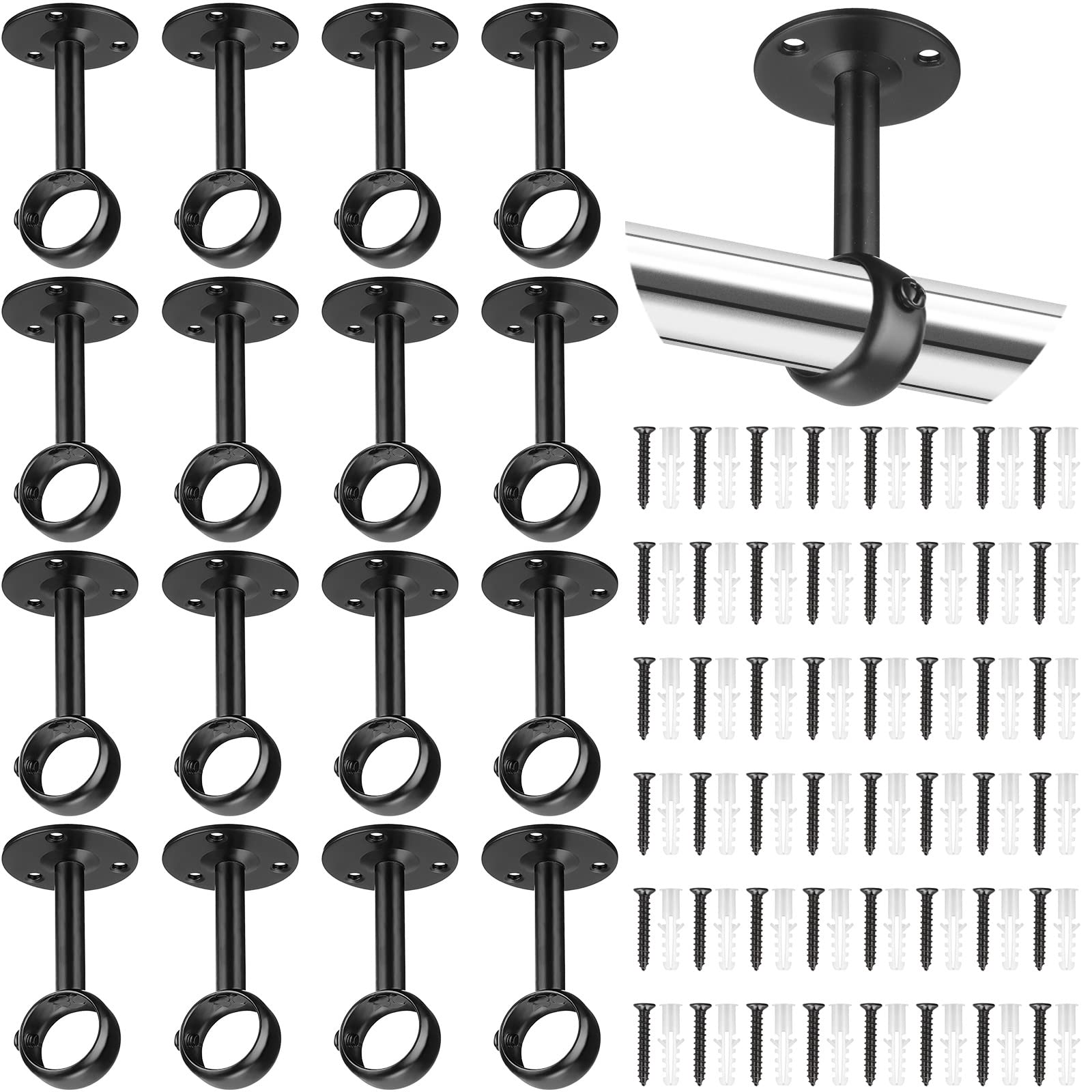 Photo 1 of Qunclay 16 Pack 1 Inch Curtain Rod Ceiling Mount Bracket Heavy Duty Flange Closet Rod Holder Wardrobe Pole Holder for Home Kitchen Shelf Wall Window Room with Screws